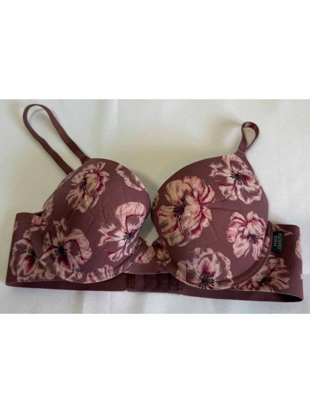 Vince Camuto Seamless Underwire T-Shirt Bra 34B Mauve Floral Design Ajustable